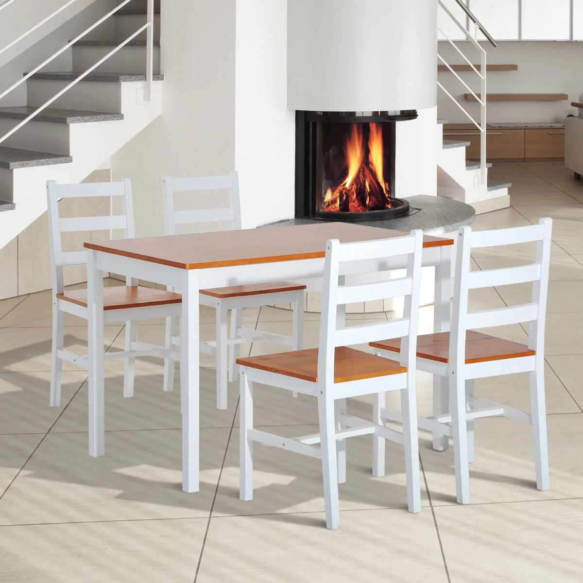 5 Piece Solid Pine Wood Table and High Back Chair Dining Set V212