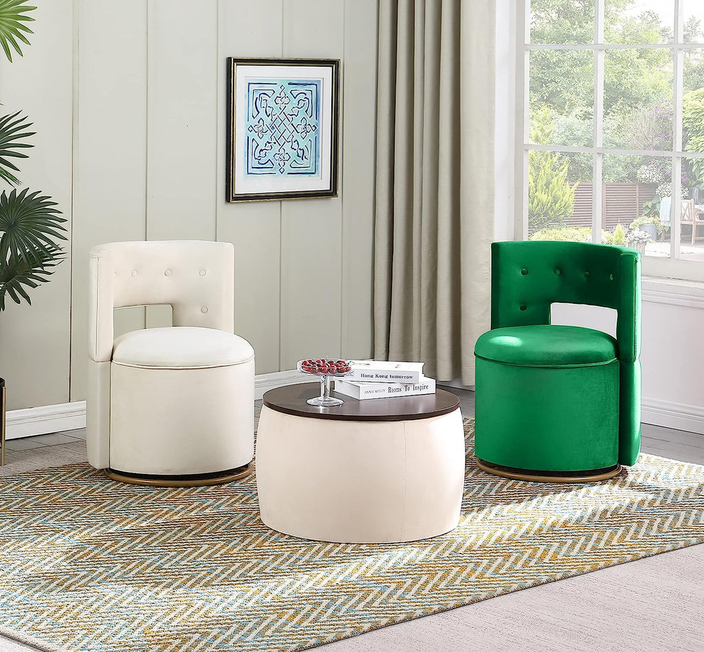 Velvet Swivel Accent Chair with Storage and Gold Metal Base K30542