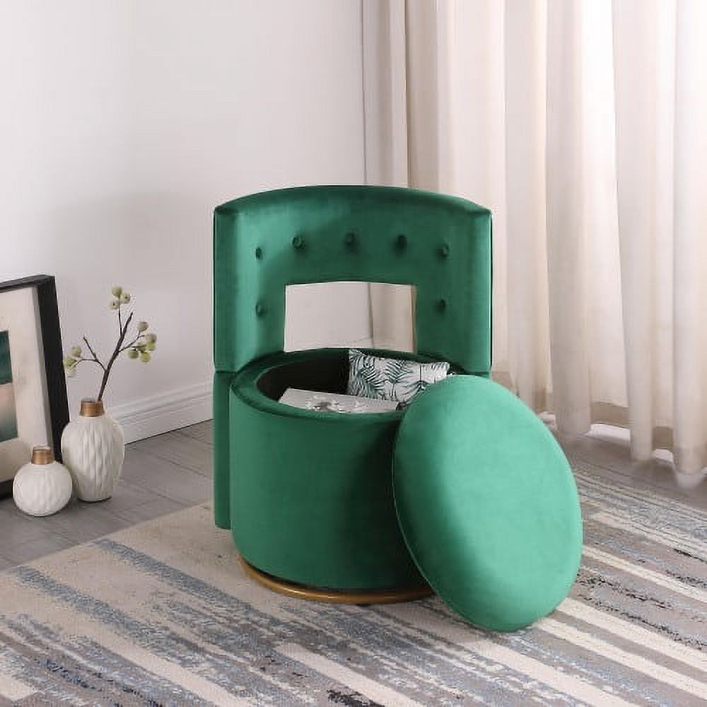 Velvet Swivel Accent Chair with Storage and Gold Metal Base K30542