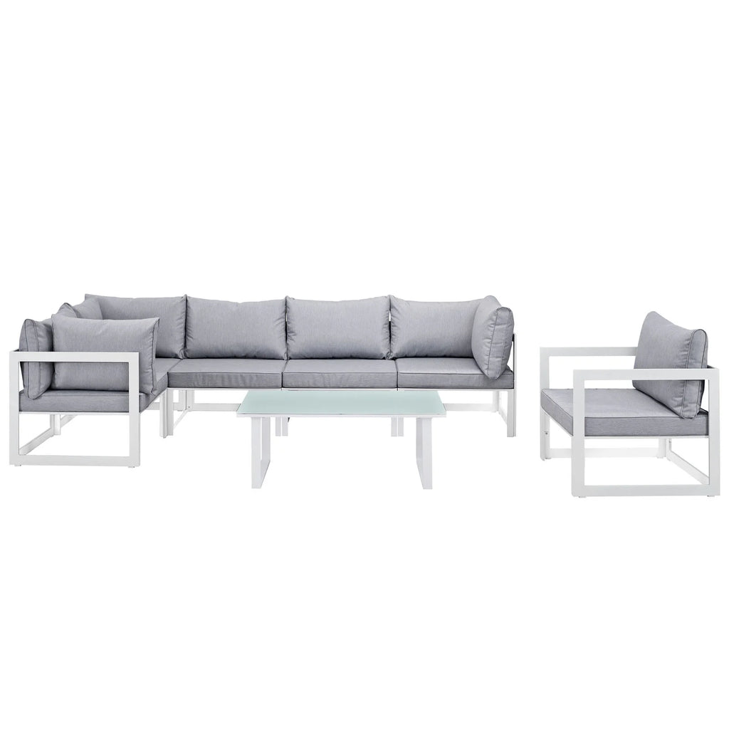 White Grey Fabric Outdoor Patio Sectional Sofa Set Z131692