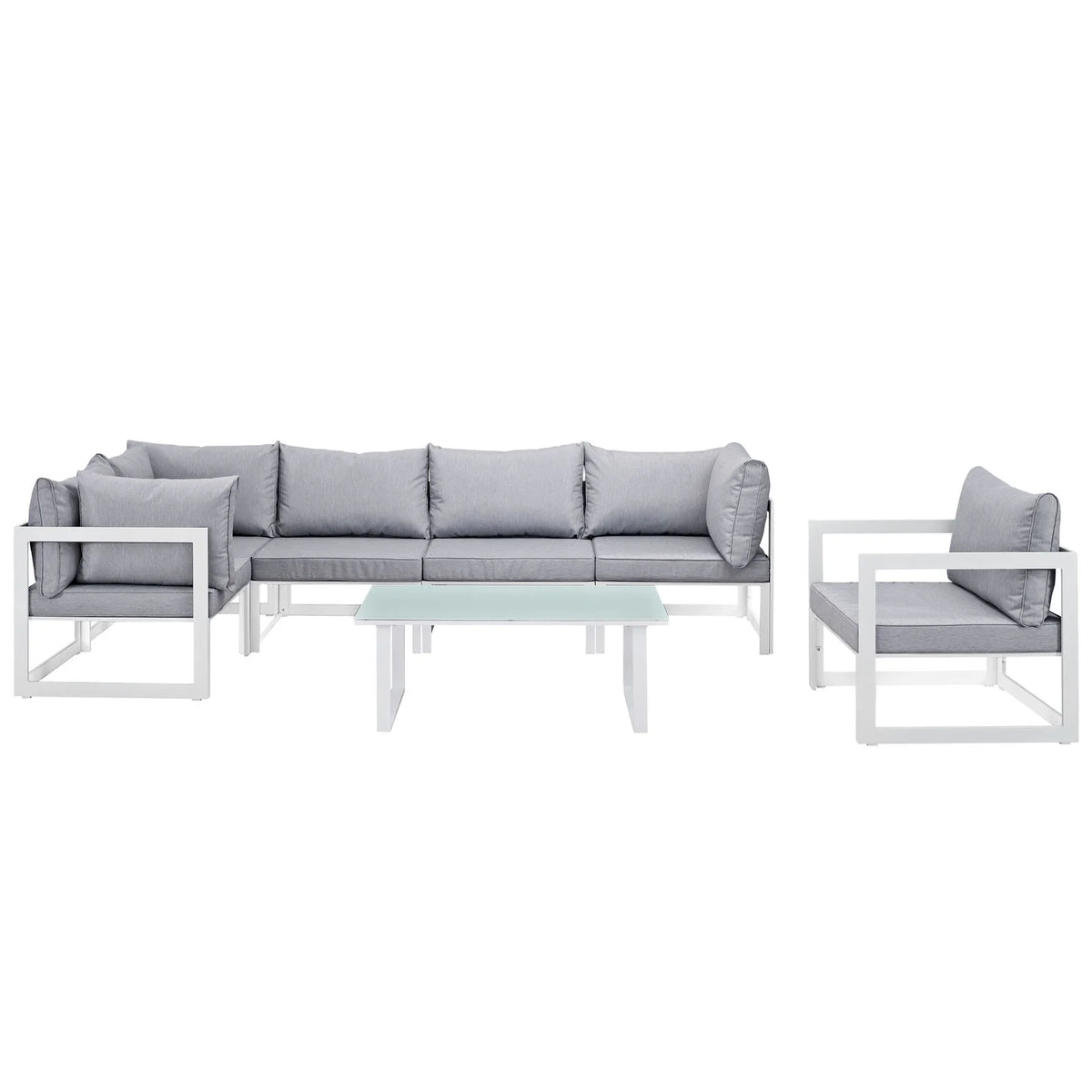 White Grey Fabric Outdoor Patio Sectional Sofa Set Z131692
