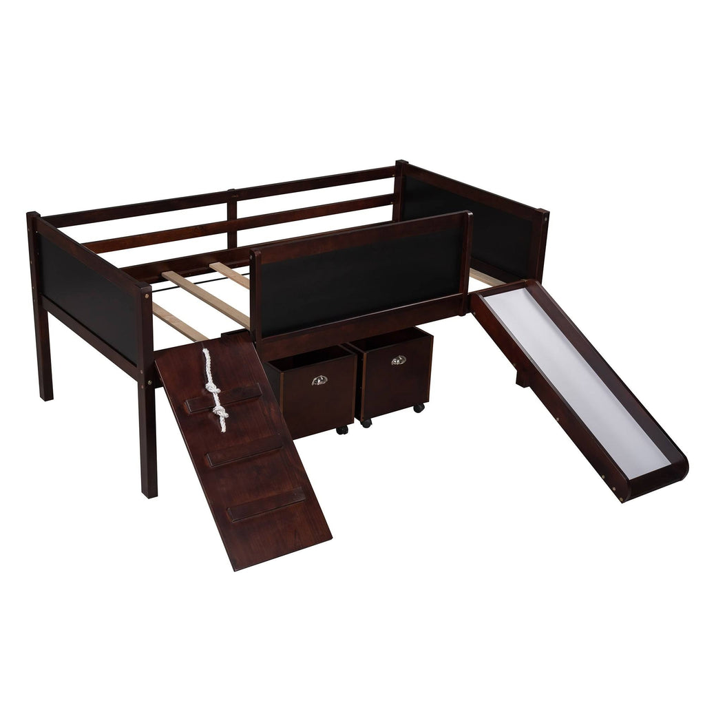 Espresso Pine Wood Twin Loft Bed with 2 Storage Boxes S642837