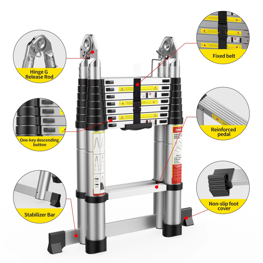 16.5FT Aluminum Telescoping Extension Ladder with Wheels 330lb Capacity Z583820