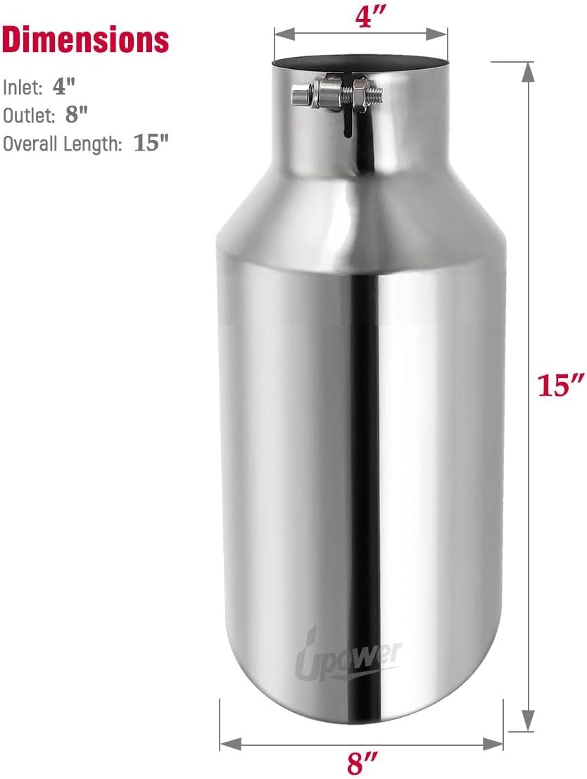 4 inch Inlet 8 inch Outlet Stainless Steel Exhaust Tip 15" Long Pack of 2 V636868
