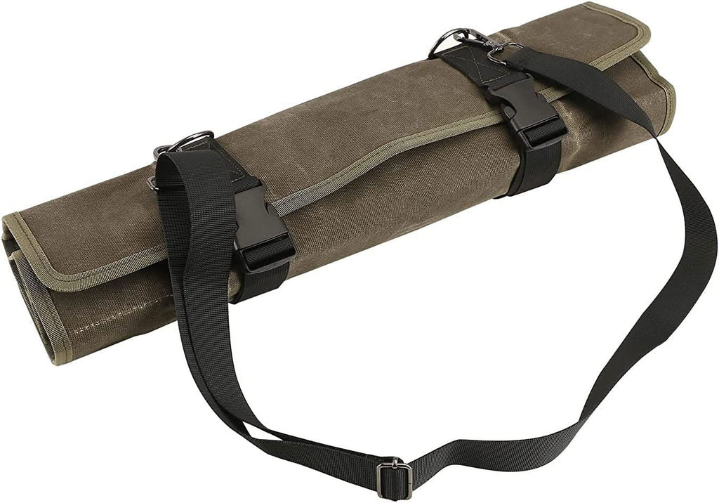 Waxed Canvas Knife Roll Bag with 10 Slots Plus 1 Zipper Pocket T6034