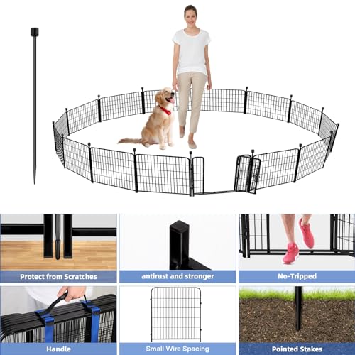 Black 48 in 8 Panels Heavy Duty Iron Metal Garden Fence with Gate W280