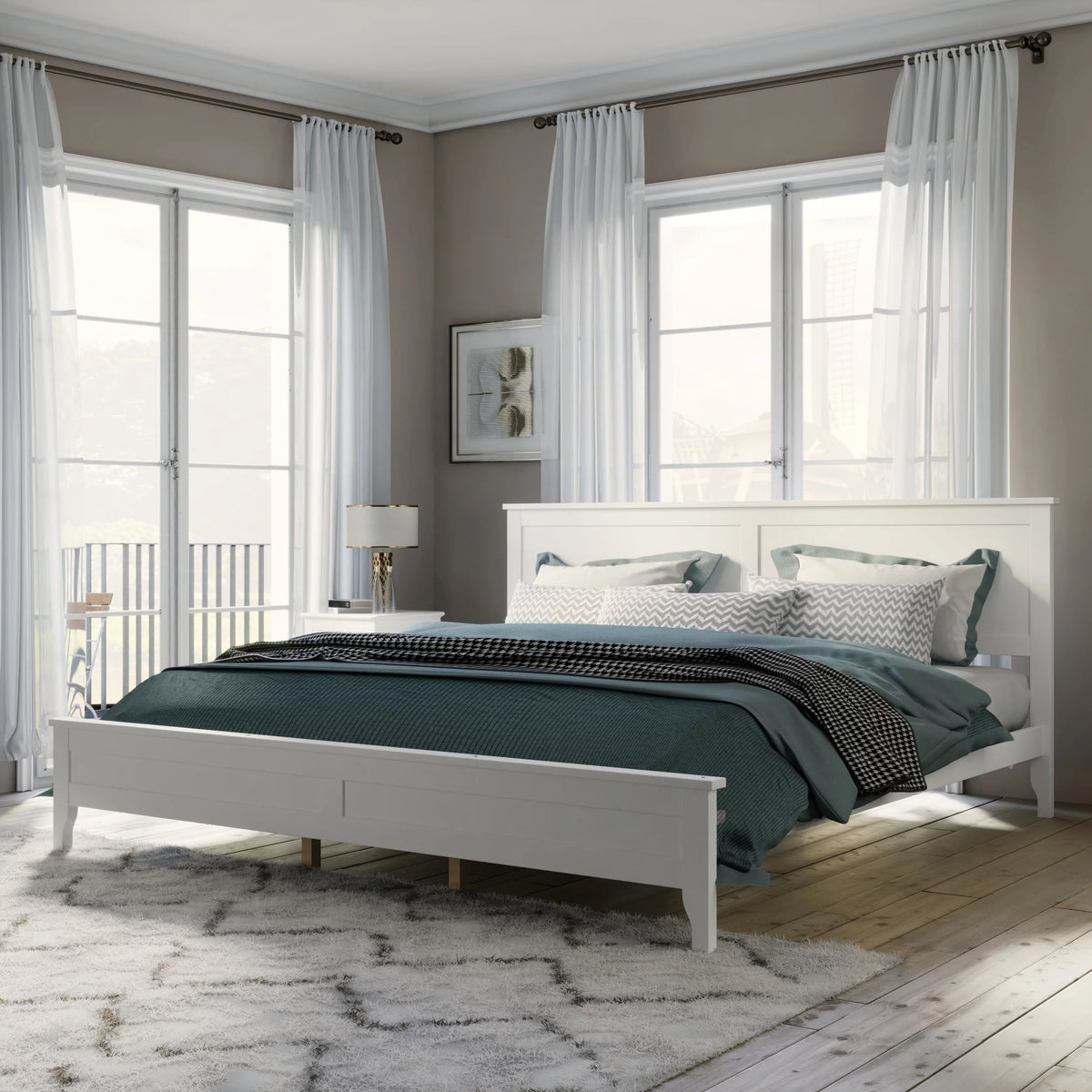 White Solid Wood 5 Pieces King Bedroom Set S953
