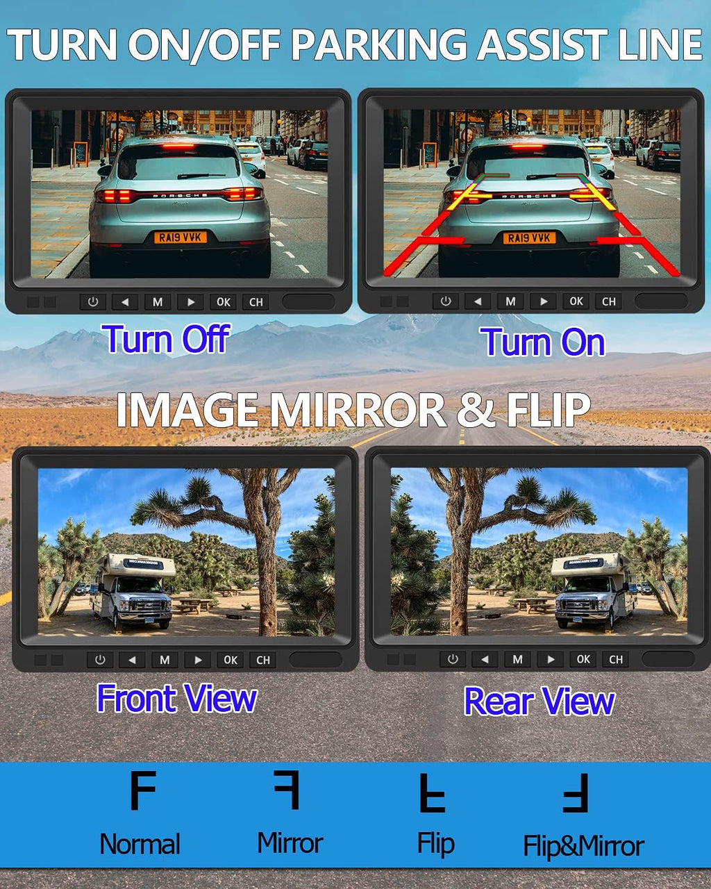 Wireless Backup Camera IP69 Waterproof 170° Wide View Angle HD 1080P with 7 Monitor U2938
