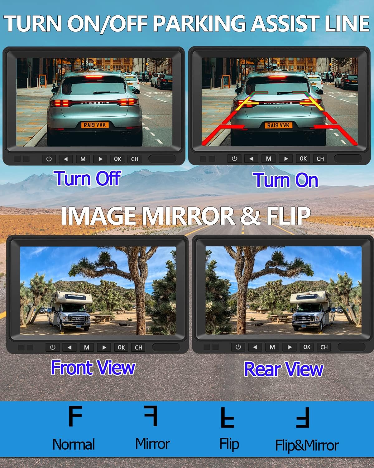 Wireless Backup Camera IP69 Waterproof 170° Wide View Angle HD 1080P with 7 Monitor U2938