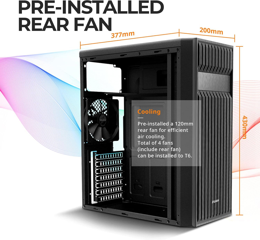 Black ATX Mid Tower Computer PC Case with Pre-Installed 120mm Fan U72251