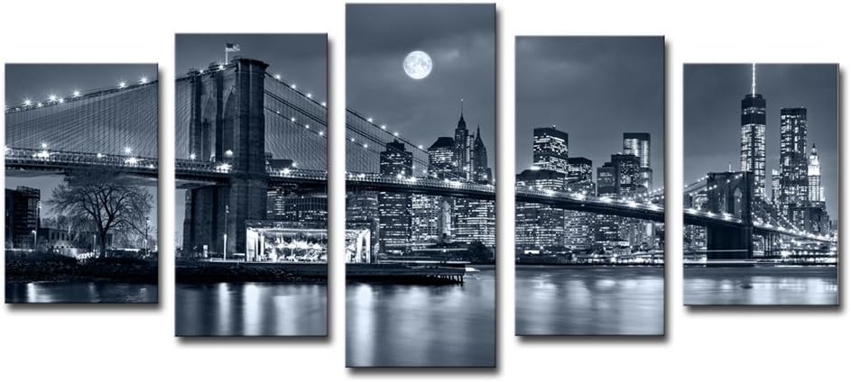 Black and White 5 Pc Framed Canvas Cityscape Wall Art G913354