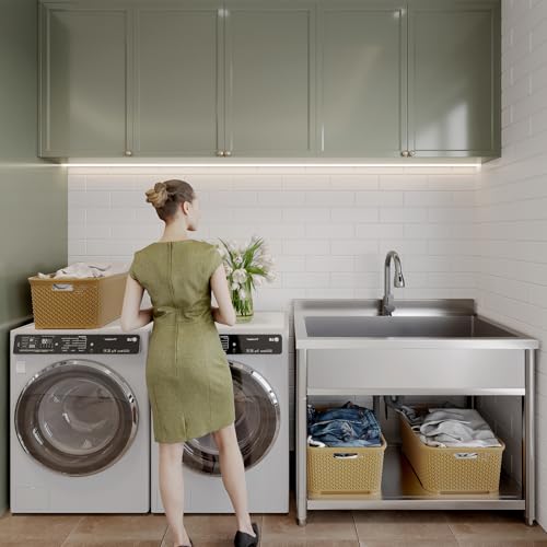 Stainless Steel Freestanding Utility Sink with Pull-out Faucet W98277