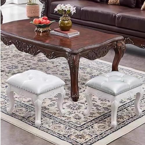 Blue Leather Wooden Footstool D8198