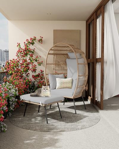 Oversized Rattan Egg Chair with Ottoman and Cushion M819184