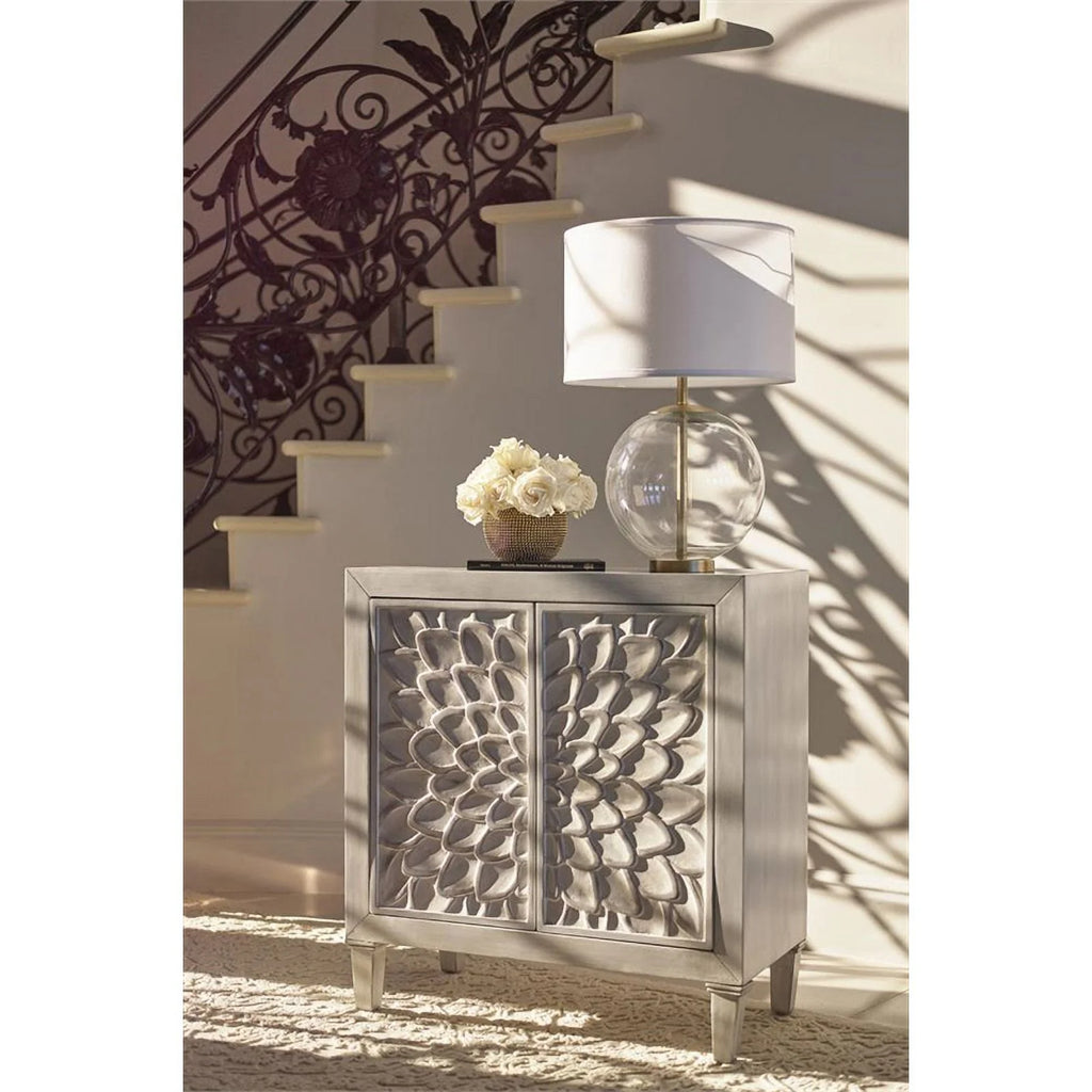 White Wood Accent Cabinet with Floral Carved Door E7103