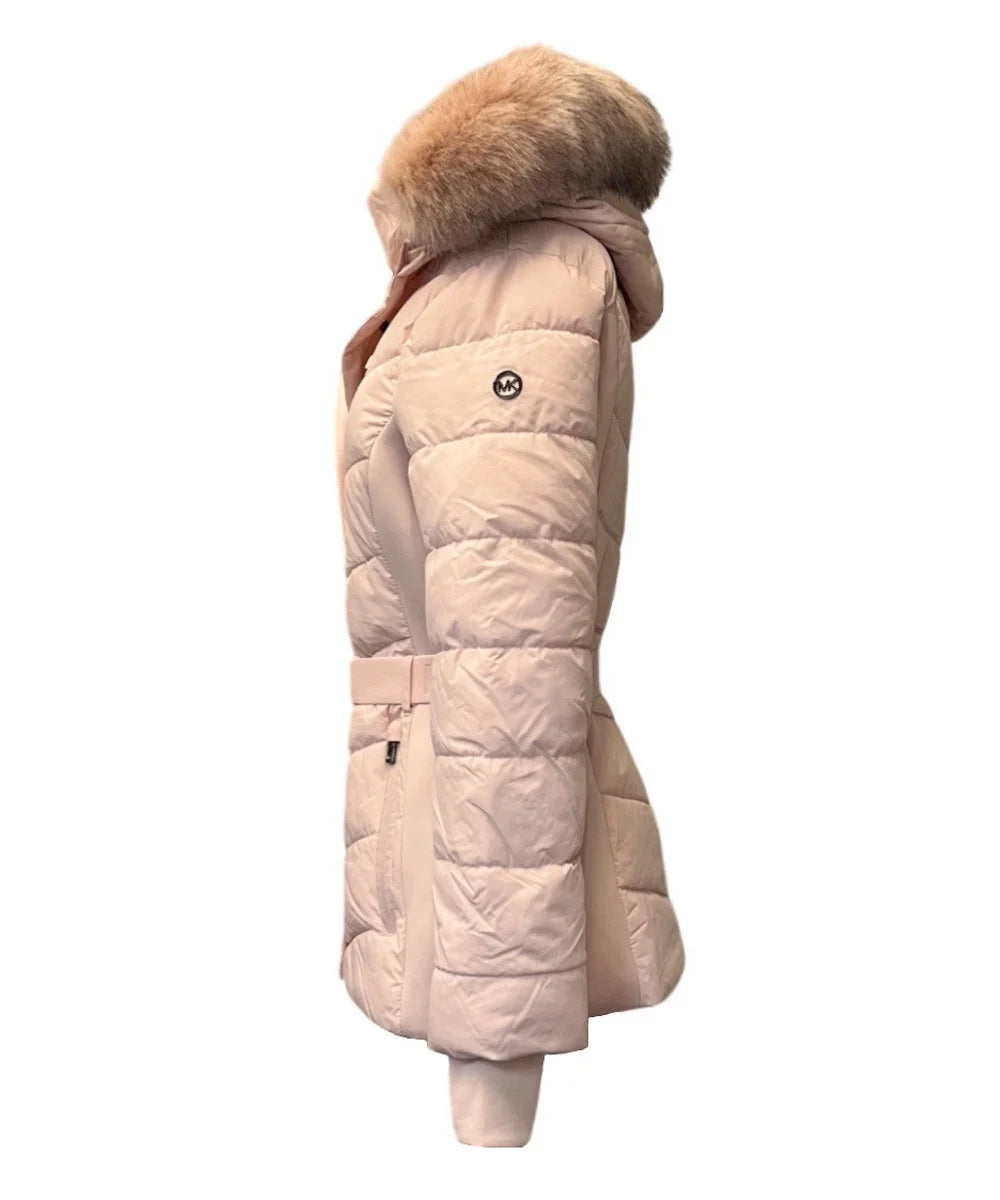 Blush Faux Fur Hooded Puffer Coat Jacket R99228