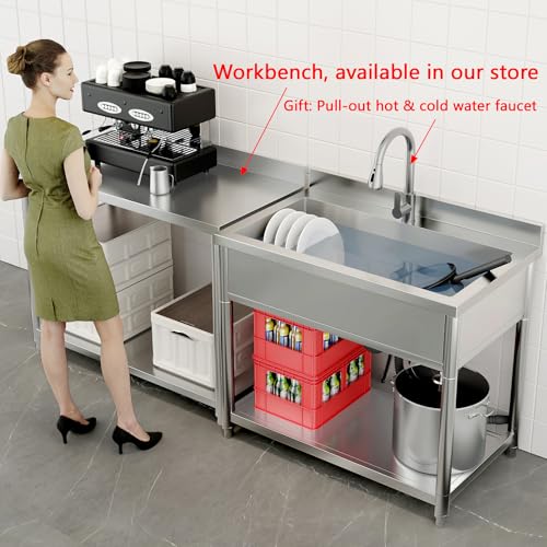 Stainless Steel Freestanding Utility Sink with Pull-out Faucet W98277