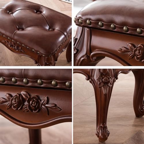 Blue Leather Wooden Footstool D8198