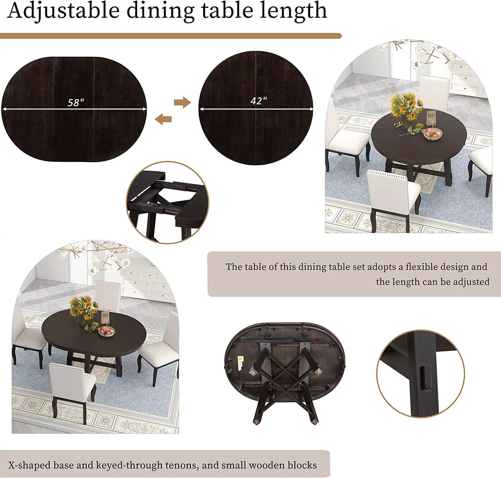 5-Piece Round Dining Table and Upholstered Chair Set with Shelf E16437