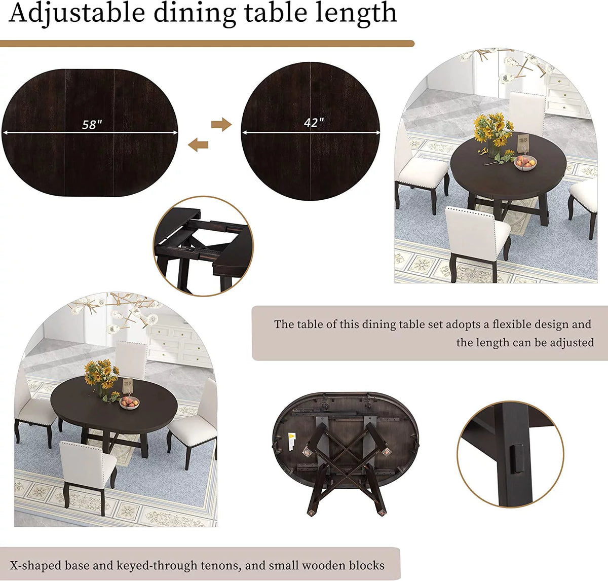 5-Piece Round Dining Table and Upholstered Chair Set with Shelf E16437