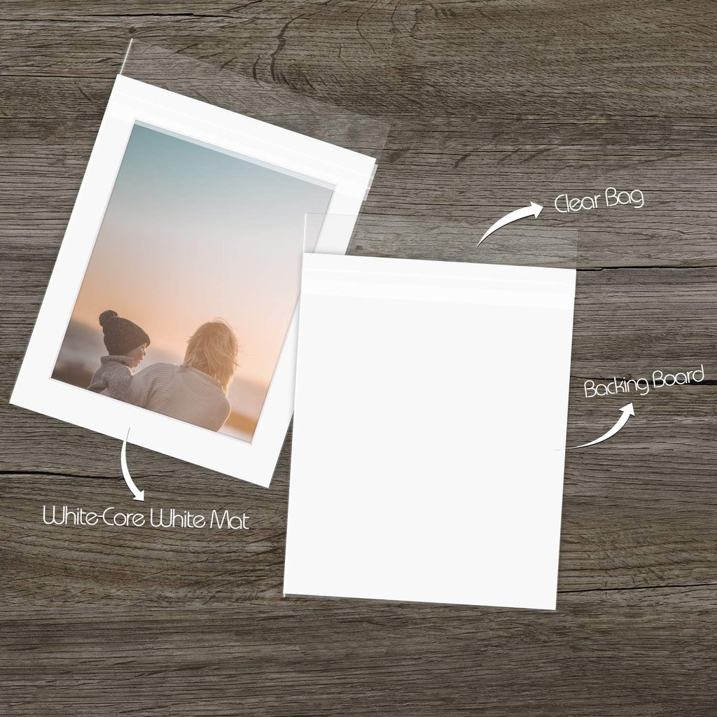 11x14 White Picture Mat Set with Backing Board & Clear Bags T3012