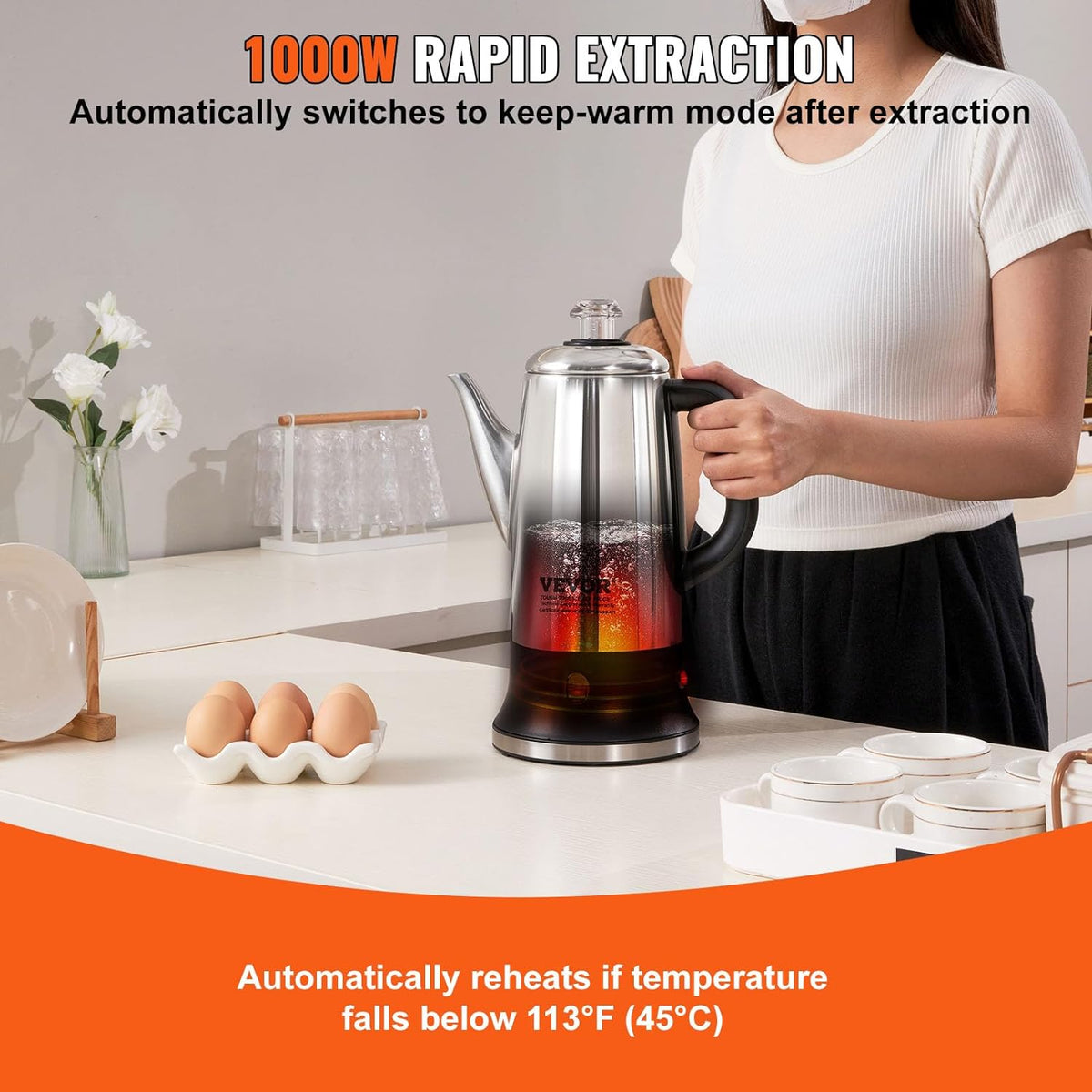 12-Cup 304 Stainless Steel Electric Coffee Percolator G97394
