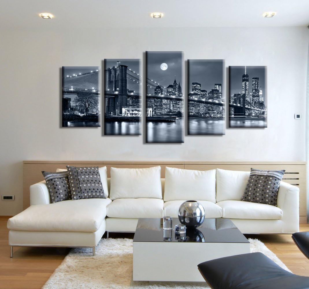 Black and White 5 Pc Framed Canvas Cityscape Wall Art G913354