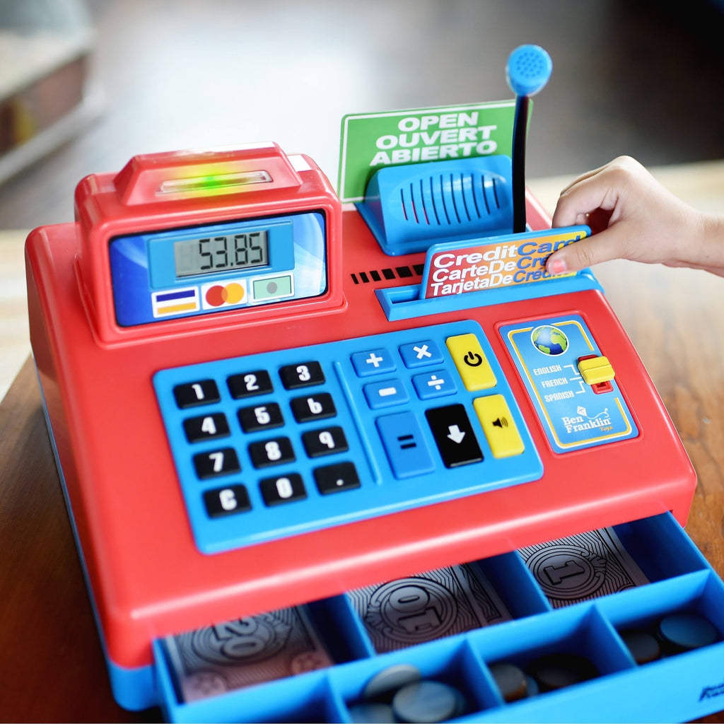 Talking Cash Register Kit with Play Money and Store Set in Red Toy E8422
