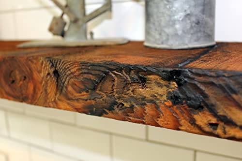 Reclaimed Wood Wall Shelf with Steel Angle Brackets, 36" L x 6" D, Unfinished J94325