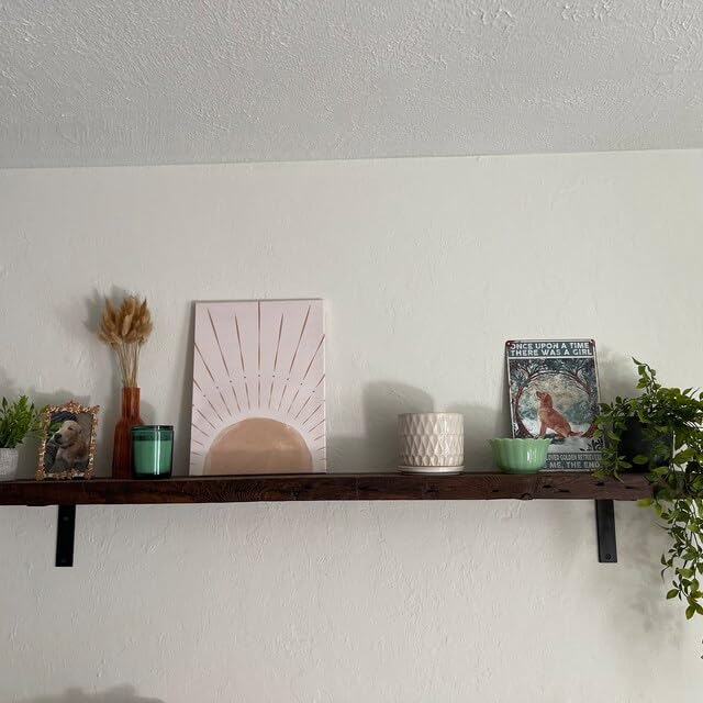 Reclaimed Wood Wall Shelf with Steel Angle Brackets, 36" L x 6" D, Unfinished J94325