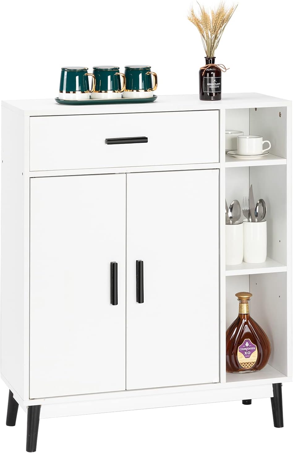 White Accent Buffet Cabinet with Open Shelves and Doors U291859