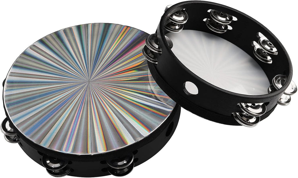 2 Pack 8/10 Inch Wood Tambourine with Double Row Jingles O620125