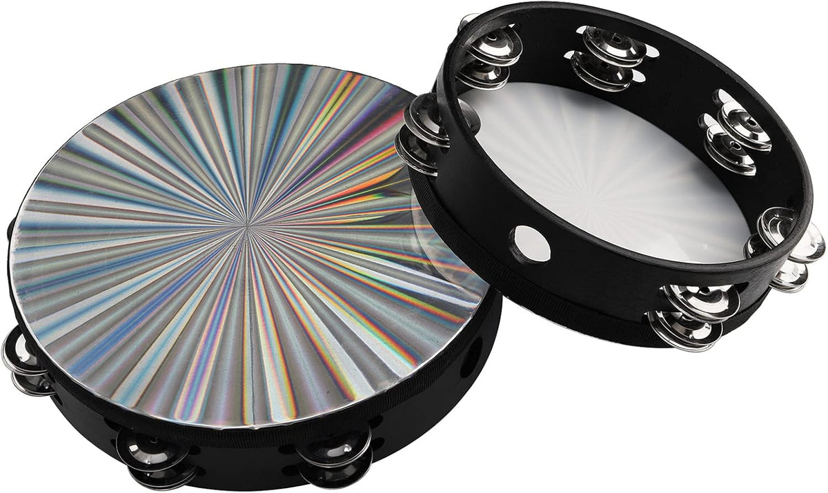 2 Pack 8/10 Inch Wood Tambourine with Double Row Jingles O620125