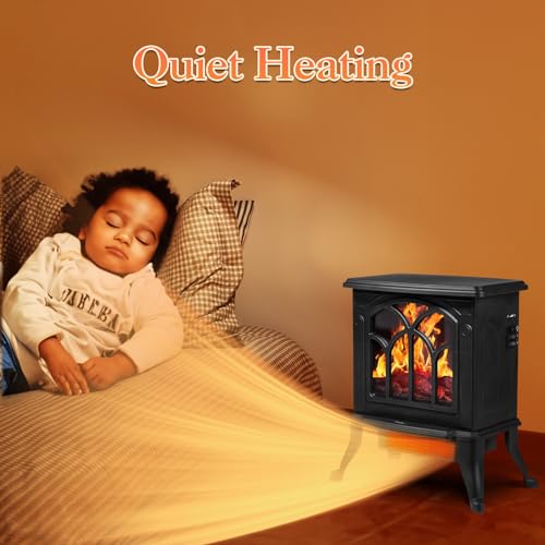 Electric Fireplace Stove with 3D Realistic Flame, 750W/1500W Mode F882