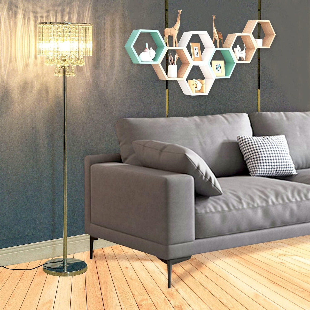 Crystal & Glass 3-Lights Chrome Finish Floor Lamp Q960085