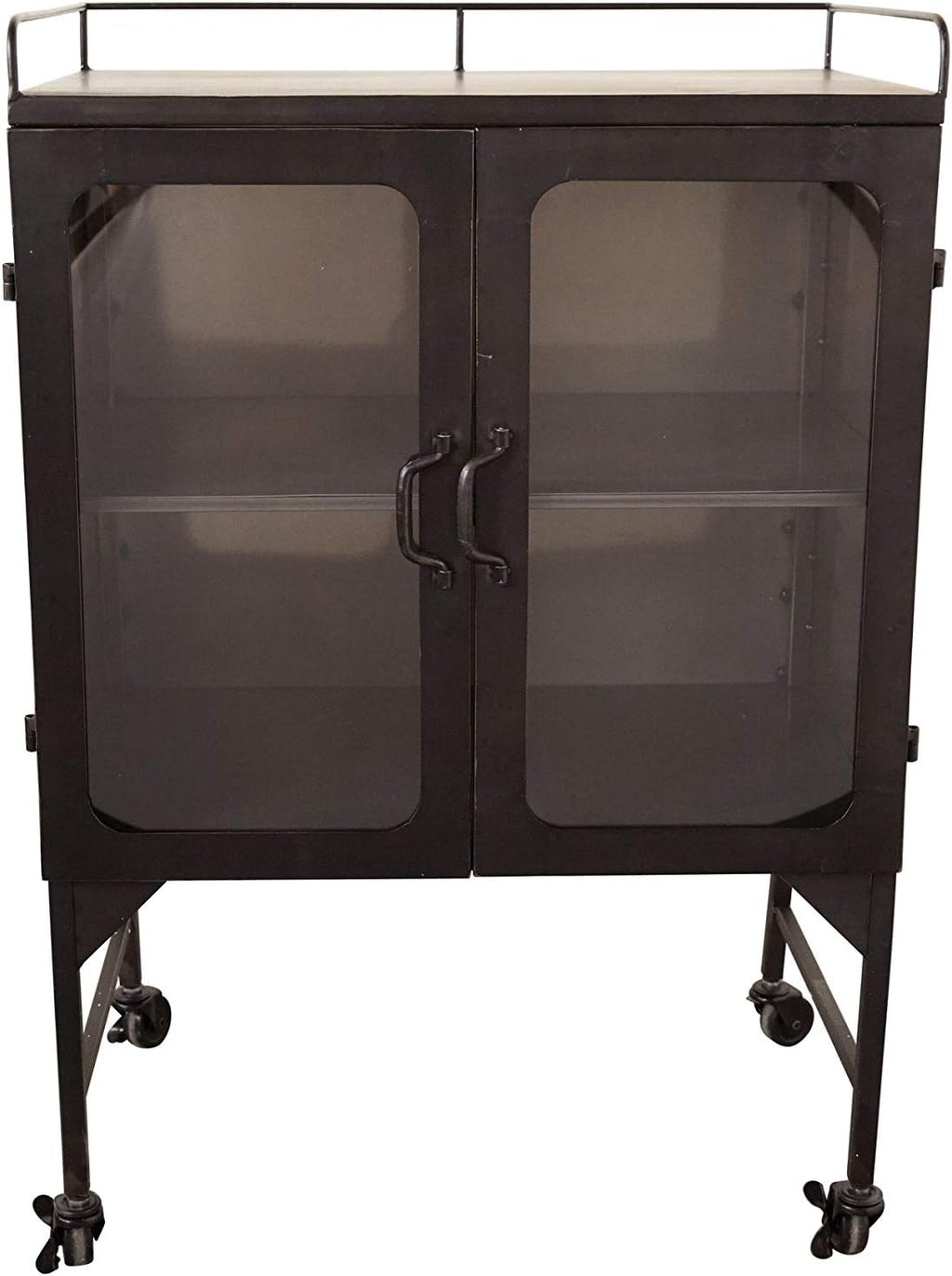 Metal Cabinet with Caster Wheels & Glass Doors Y563