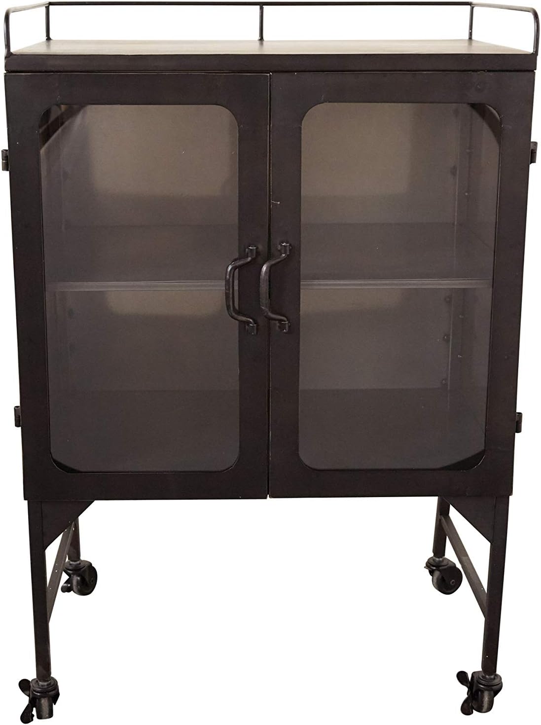Metal Cabinet with Caster Wheels & Glass Doors Y563