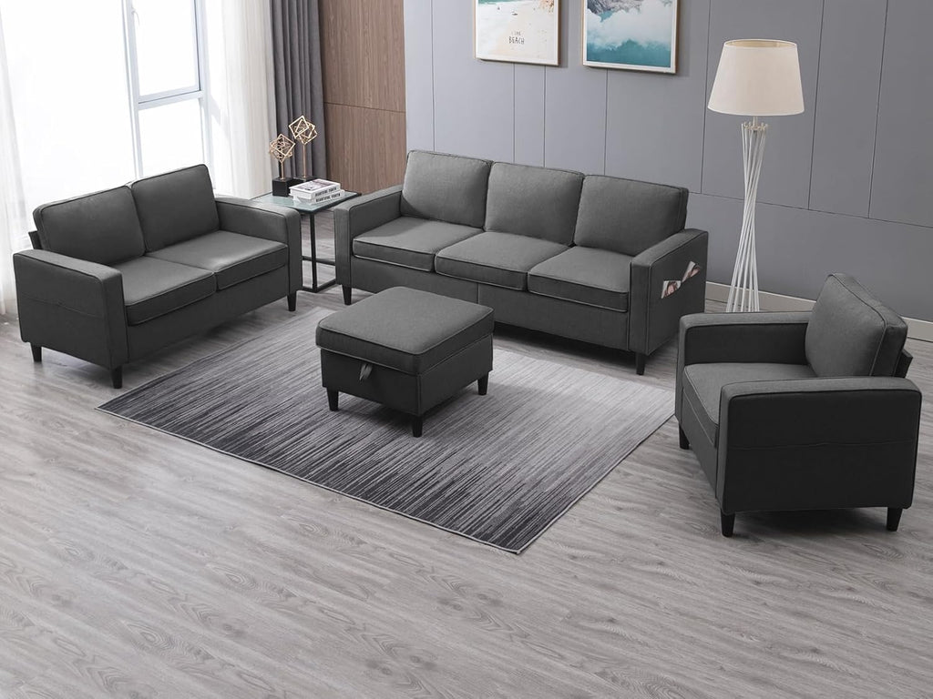 3 Piece Modular Sectional Sofa Set with Storage Ottoman (Dark Gray) S25563