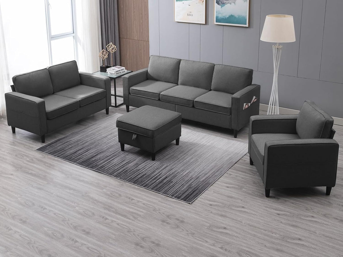 3 Piece Modular Sectional Sofa Set with Storage Ottoman (Dark Gray) S25563