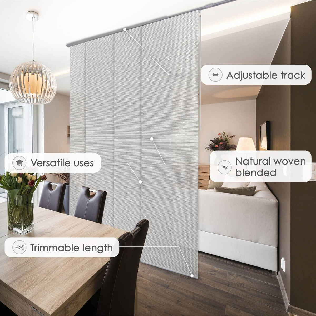 Adjustable Vertical Panel Track Blinds, 45.8" to 86" W, Up to 96" H, Marble B77523