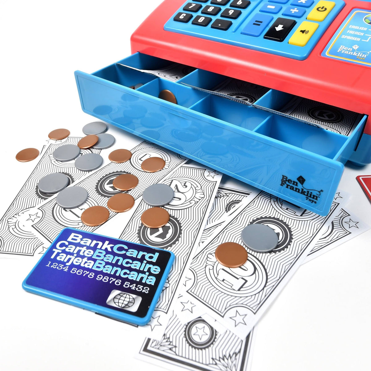 Talking Cash Register Kit with Play Money and Store Set in Red Toy E8422