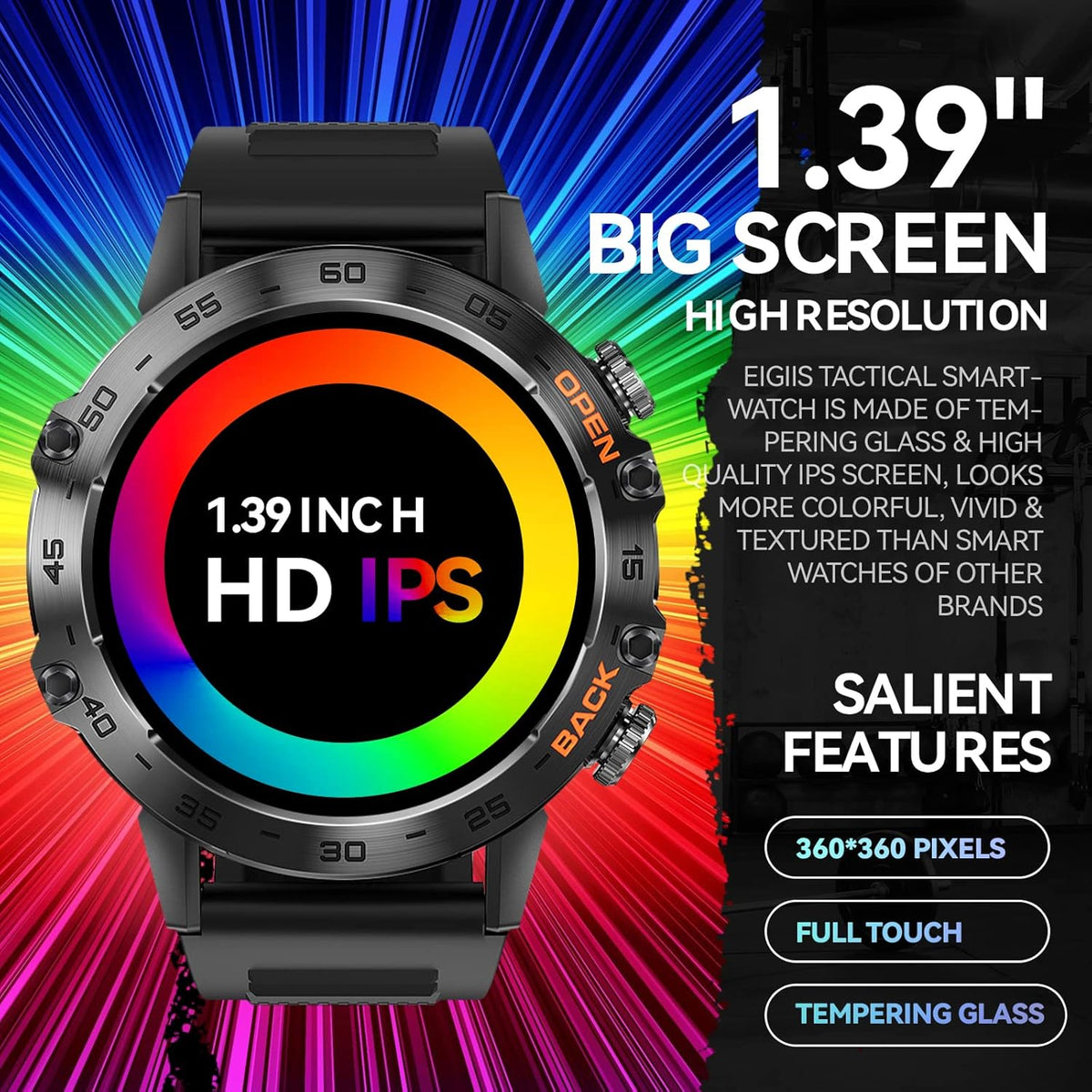 Rugged Tactical Smartwatch 1.39'' HD Screen Black G163
