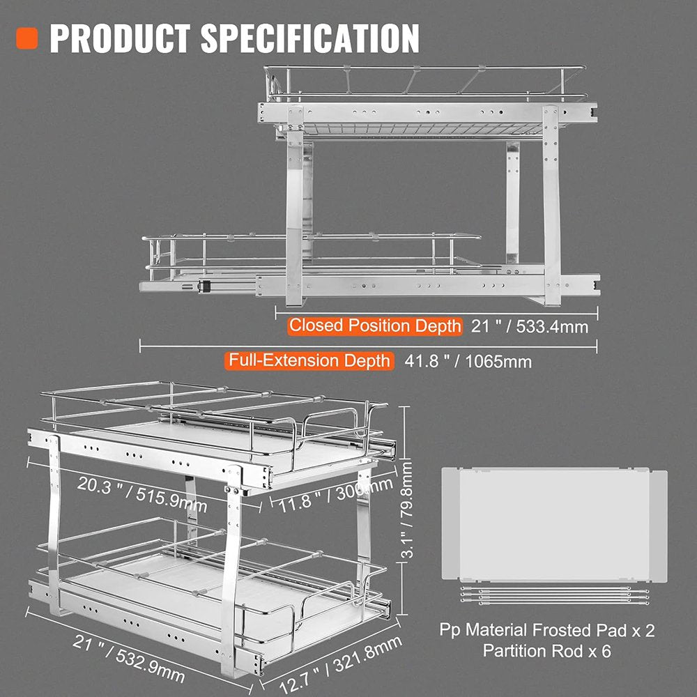 Chrome-Plated Steel 2 Tier Slide Out Cabinet Organizer X163