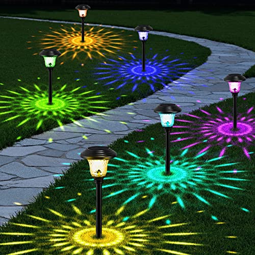 8 Pack Solar Pathway Lights Color Changing Outdoor Waterproof LED Glass Stainless Steel Metal Garden Landscape Lighting N660