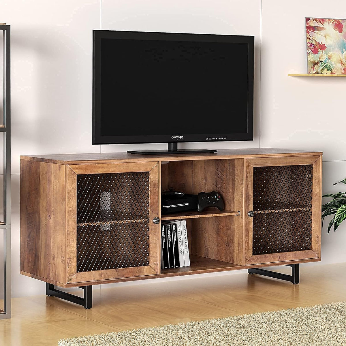 Gray Oak Media Console with 6 Storage Shelves Y354