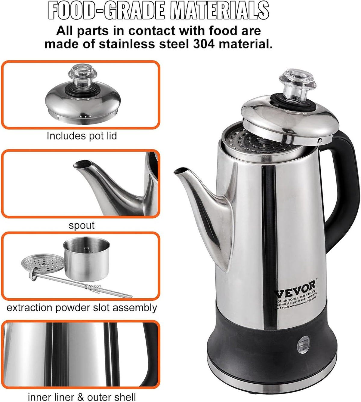 12-Cup 304 Stainless Steel Electric Coffee Percolator G97394