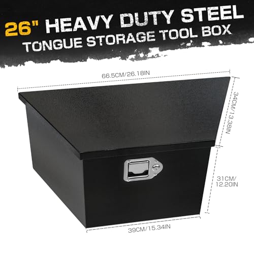 Black Heavy Duty Steel Trailer Tongue Tool Box with Latch & Keys Y889269