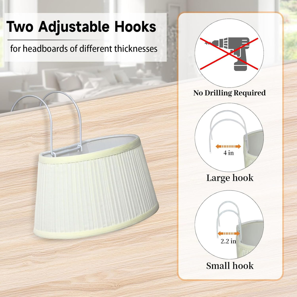 Bed Reading Light with Adjustable Hook and Fabric Shade D343