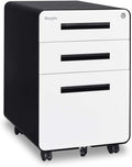 3 Drawer Mobile File Cabinet with Lock, Metal, Black&White H335669