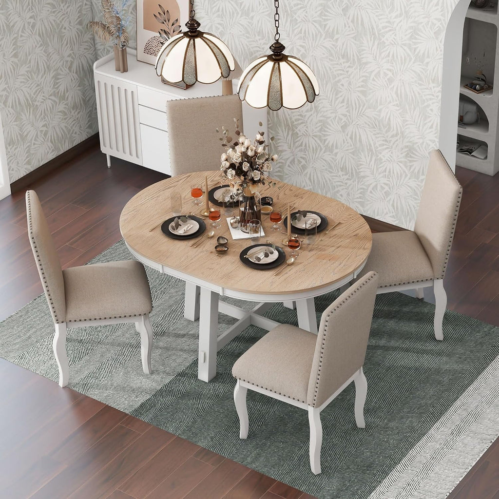 5-Piece Round Dining Table and Upholstered Chair Set with Shelf E16437
